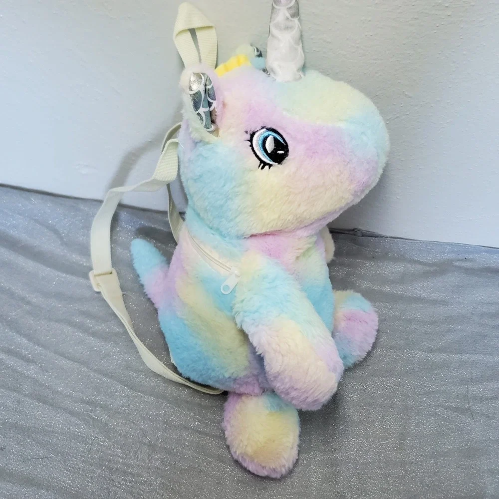 Kids Plush Rainbow Unicorn Backpack Bag with Zipper Closure‎